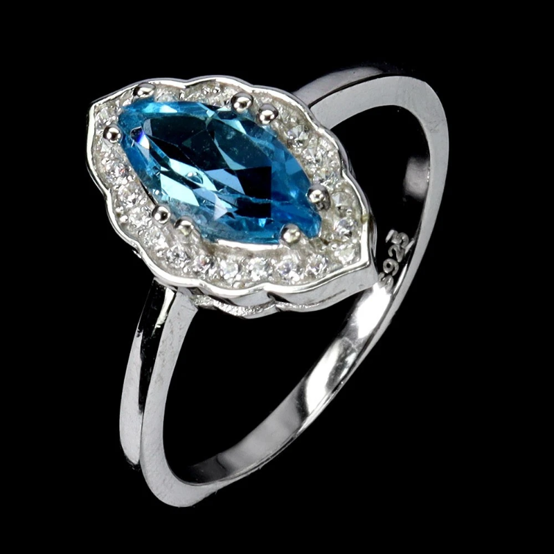 925 сребърен пръстен с Swiss Blue Topaz 10х5мм