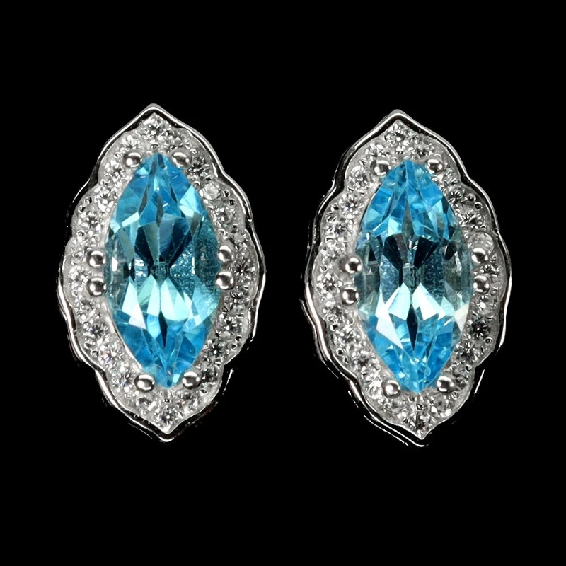 925 сребърни обеци с Swiss Blue Topaz 10х5мм