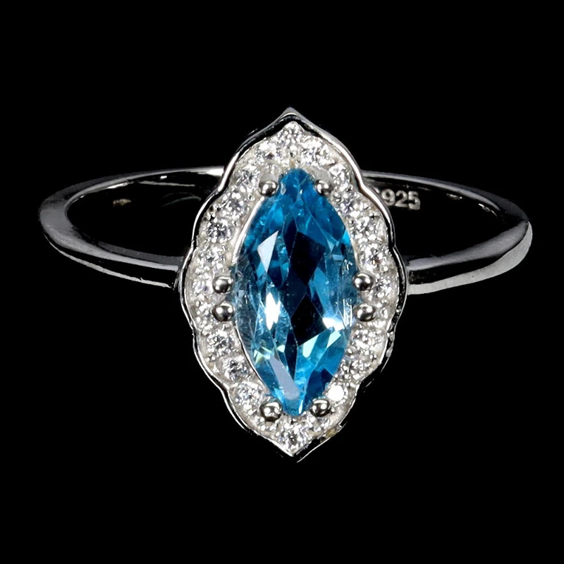 925 сребърен пръстен с Swiss Blue Topaz 10х5мм