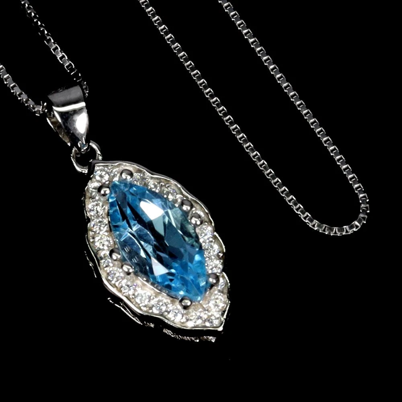 925 себърно колие с Swiss Blue Topaz топаз