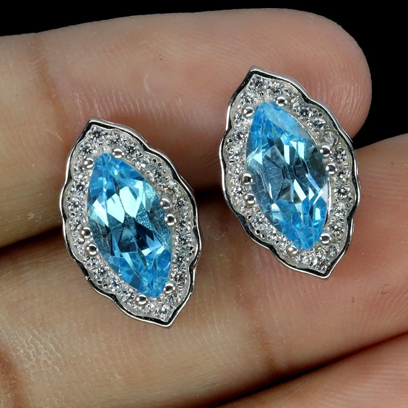 925 сребърни обеци с Swiss Blue Topaz 10х5мм