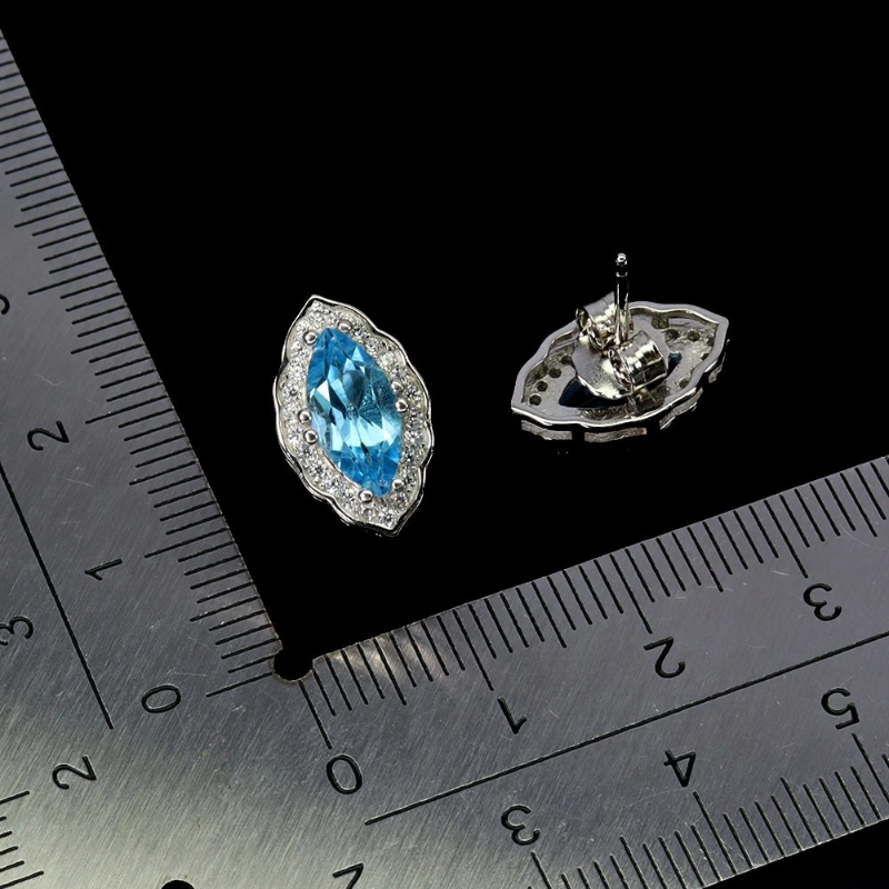 925 сребърни обеци с Swiss Blue Topaz 10х5мм